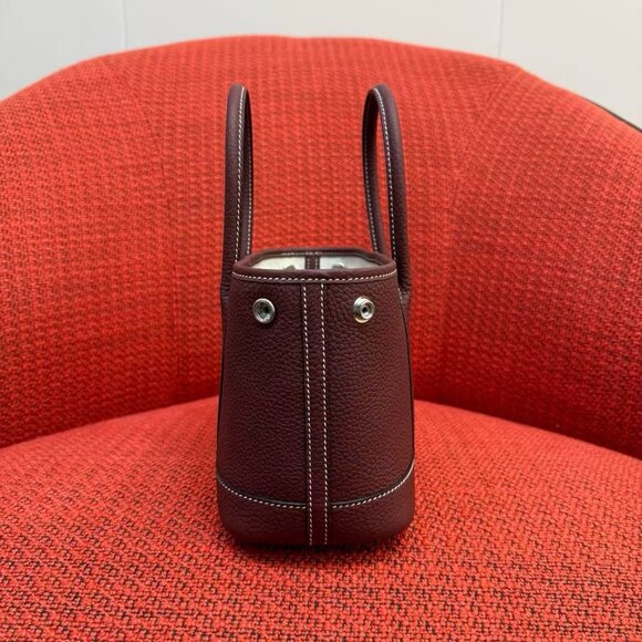 Premium Genuine Leather Garden Party Tote - Bordeaux Red - Picture 7 of 9